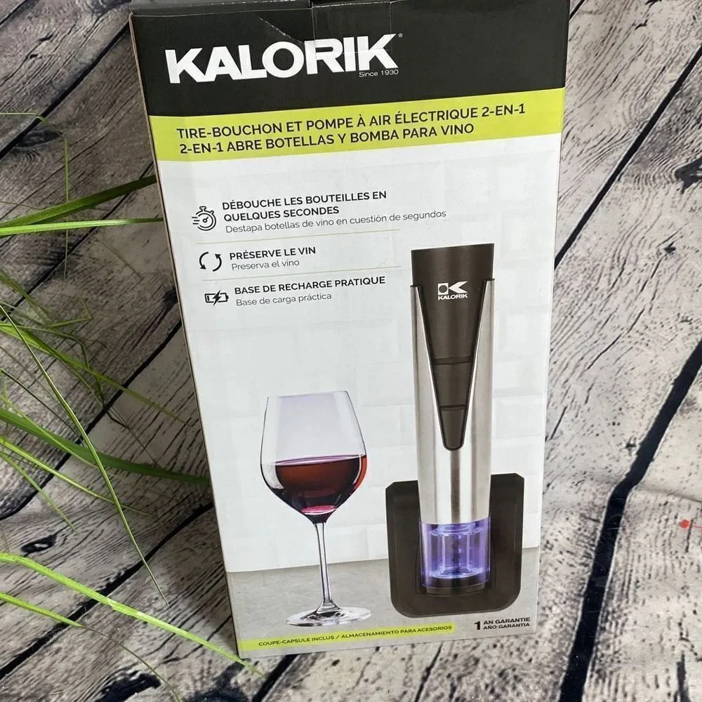 Kalorik 2-in-1 Wine Opener and Preserver - Stainless Steel -‎ New In Box